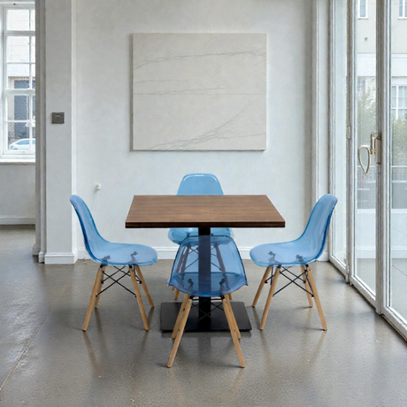 Modern Brown Dining Set, With Blue Chairs, 80x80cm - JassourCo.