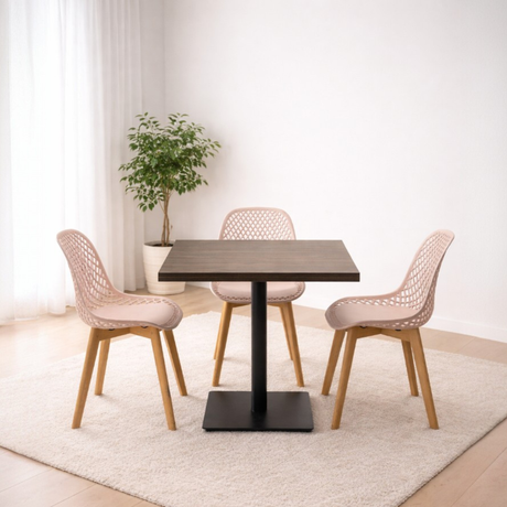 Modern Brown Dining Set with Pink Chair, 80x80cm - JassourCo.