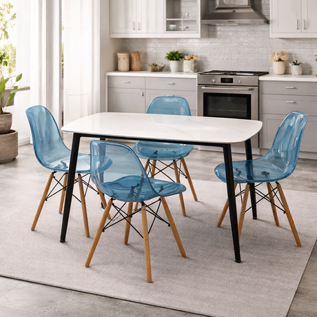 Ceramic White Dining Set With Blue Chair, 118x78cm - JassourCo.