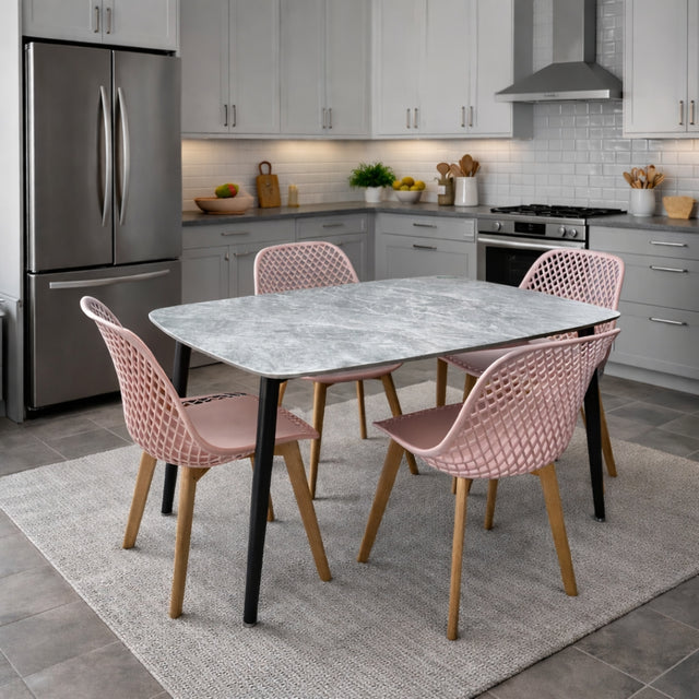 Ceramic Grey Dining Set With Pink Chair, 118x78cm - JassourCo.