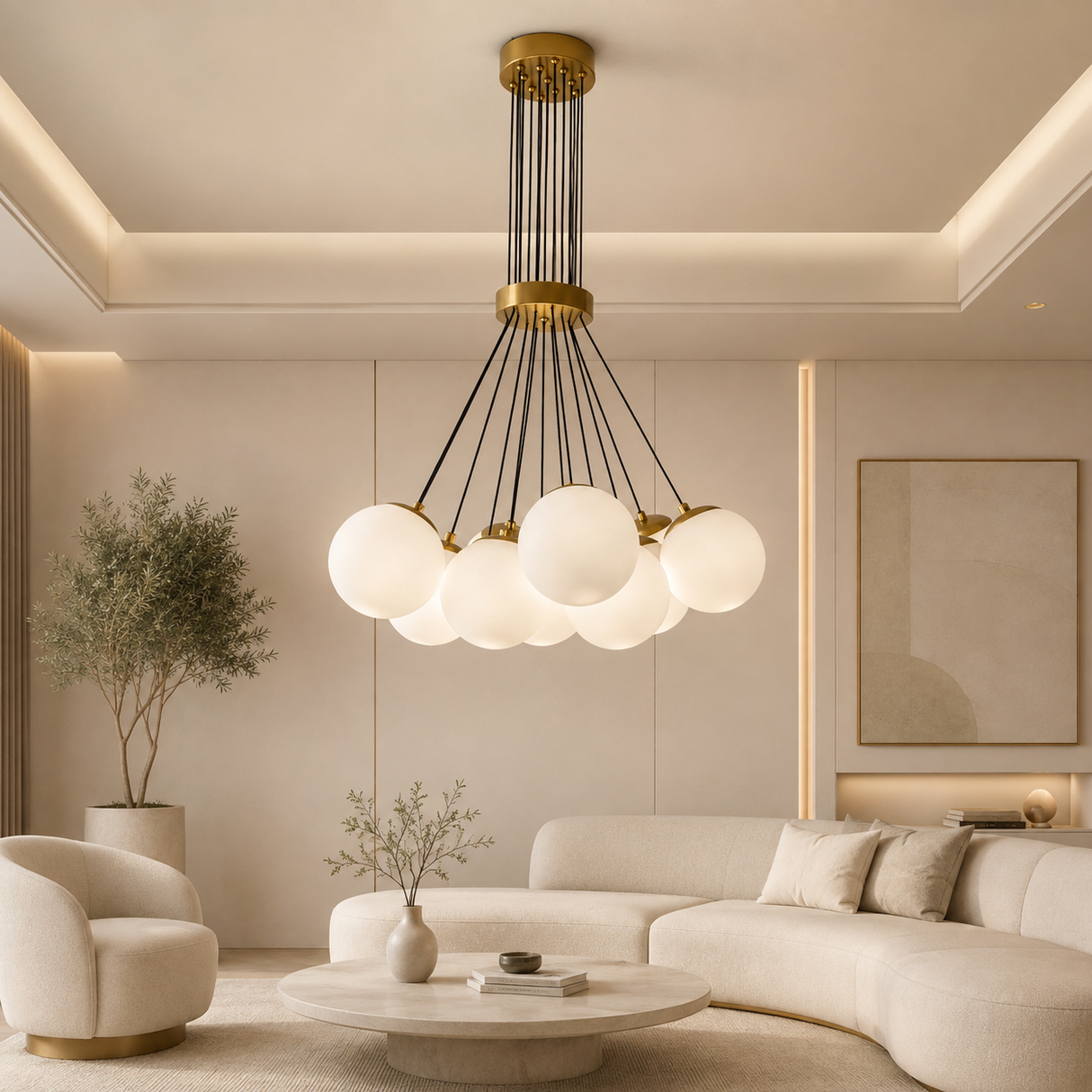 D0258-19BP' 19 Lights Pendant Fixture, White Finish