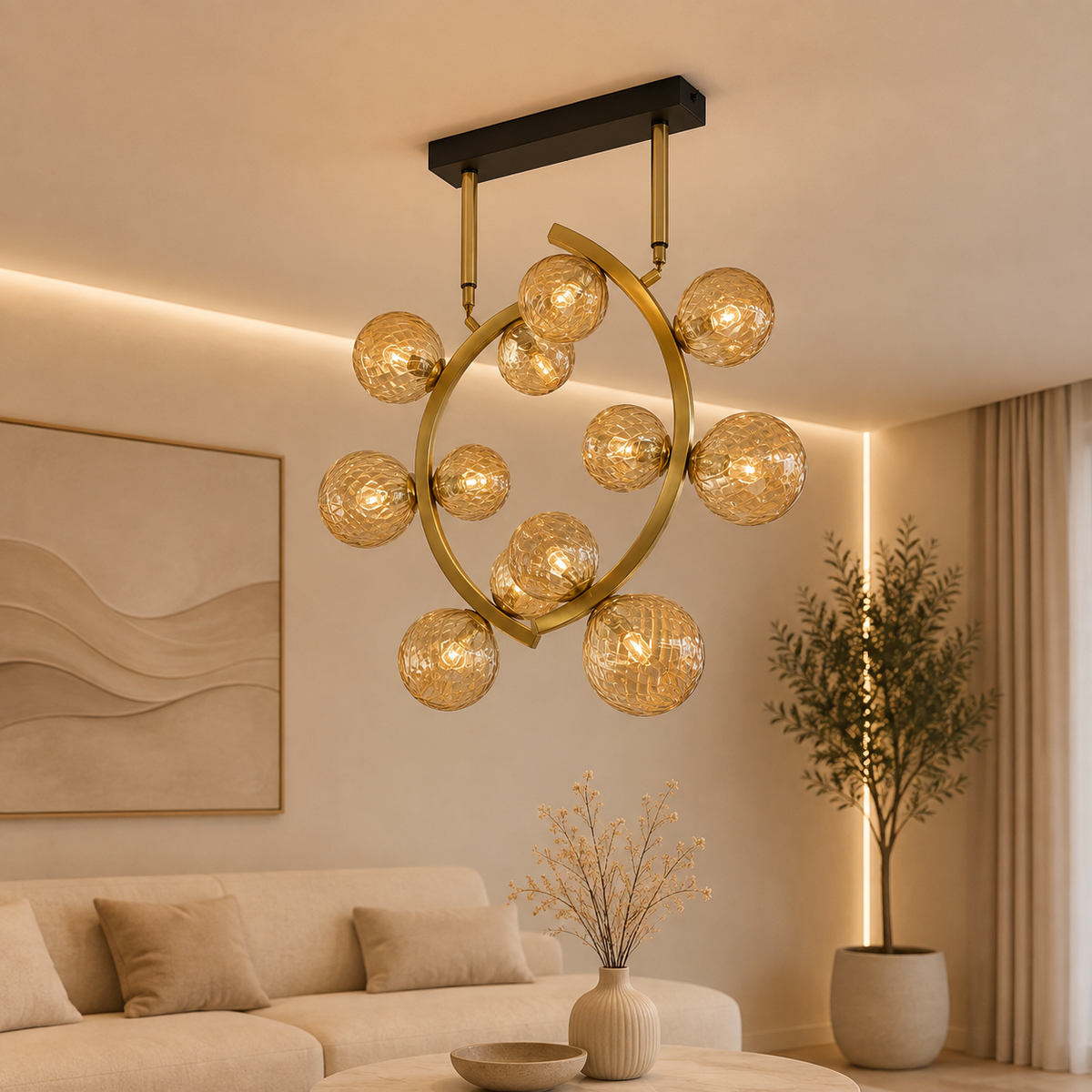 67035-12A 12 Light Pendant fixture, gold Finish