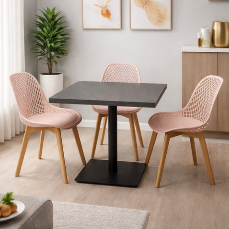 Modern Dark Brown Dining Set, With Blue Chairs, 80x80cm - JassourCo.