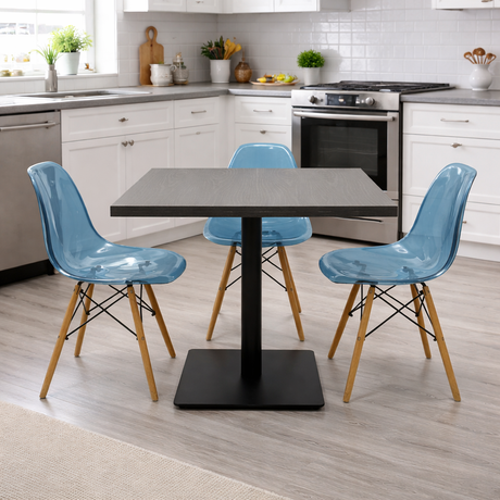 Modern Dark Brown Dining Set, With Blue Chairs, 80x80cm - JassourCo.