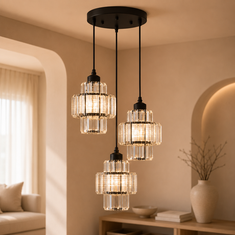 99340-3L B 3 Light Pendant Fixture, Black Finish - JassourCo.