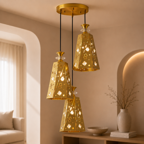 9123-3P 3 Light Pendant Fixture, Gold Finish - JassourCo.