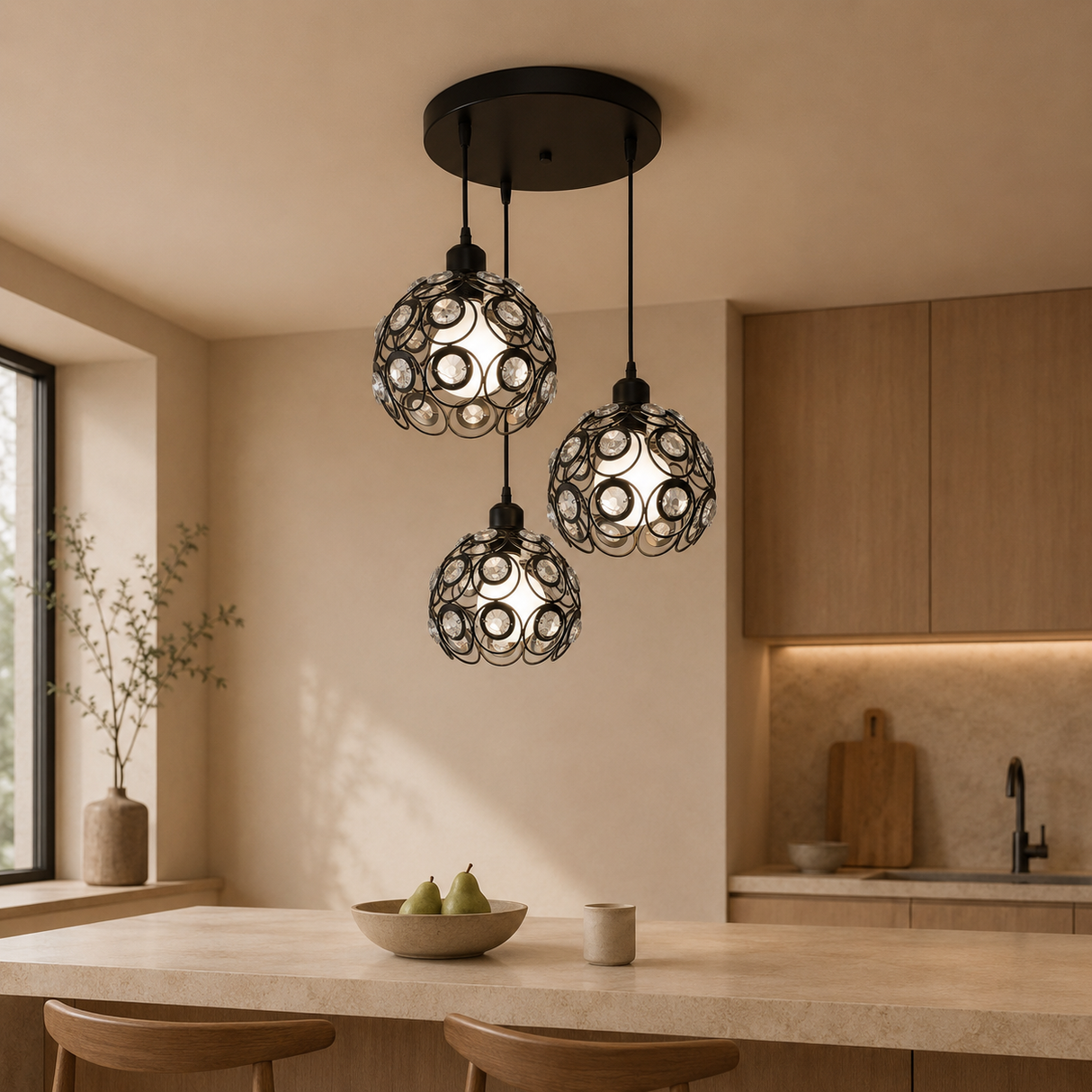 1027-3 3-Light Pendant Fixture, Black Finish - JassourCo.