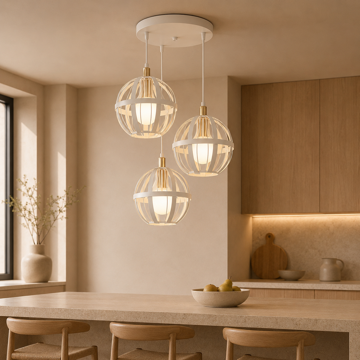 X390-3WH'' Triple Pendant Light, White Finish