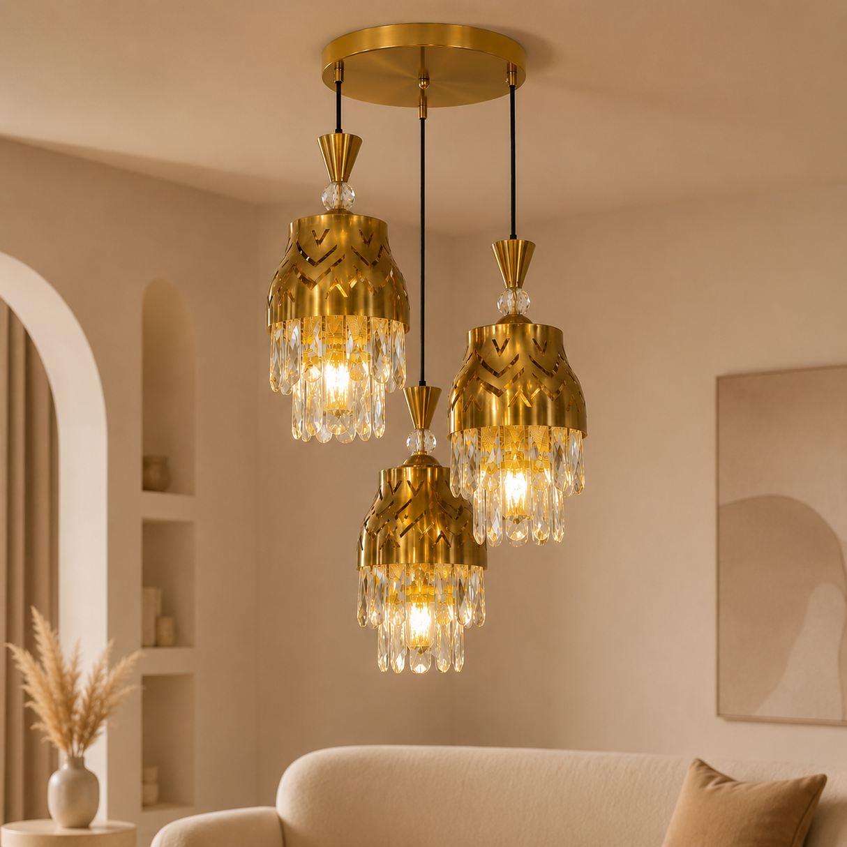 CD4162-3''3 Light Pendant Fixture, Gold Finish