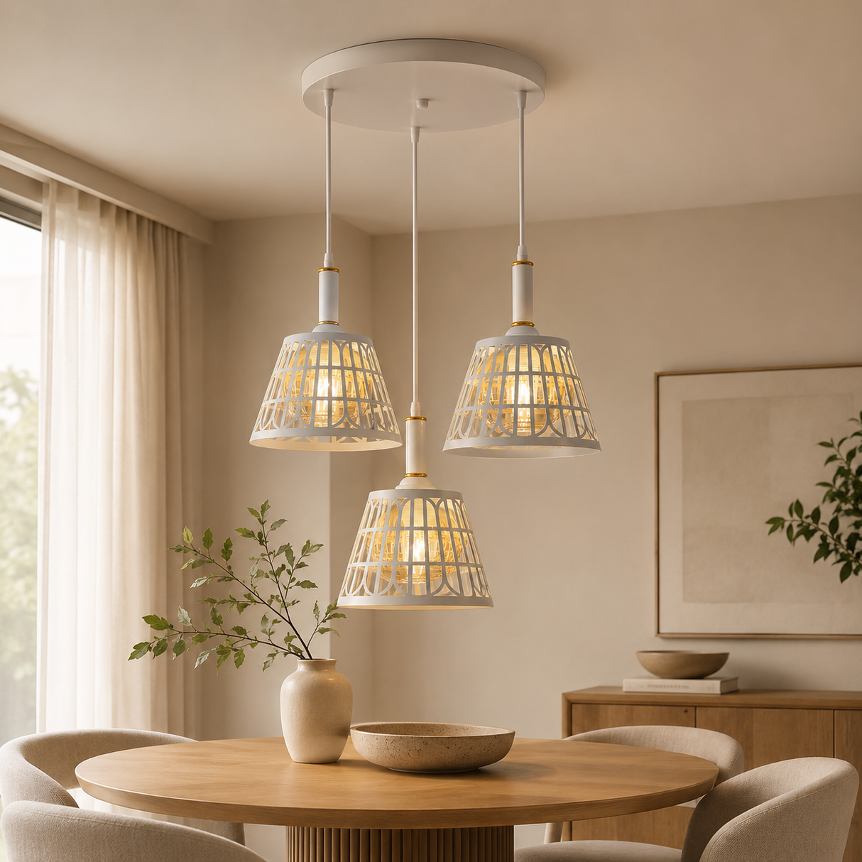 G15-3WH Triple Pendant Light, White Finish - JassourCo.