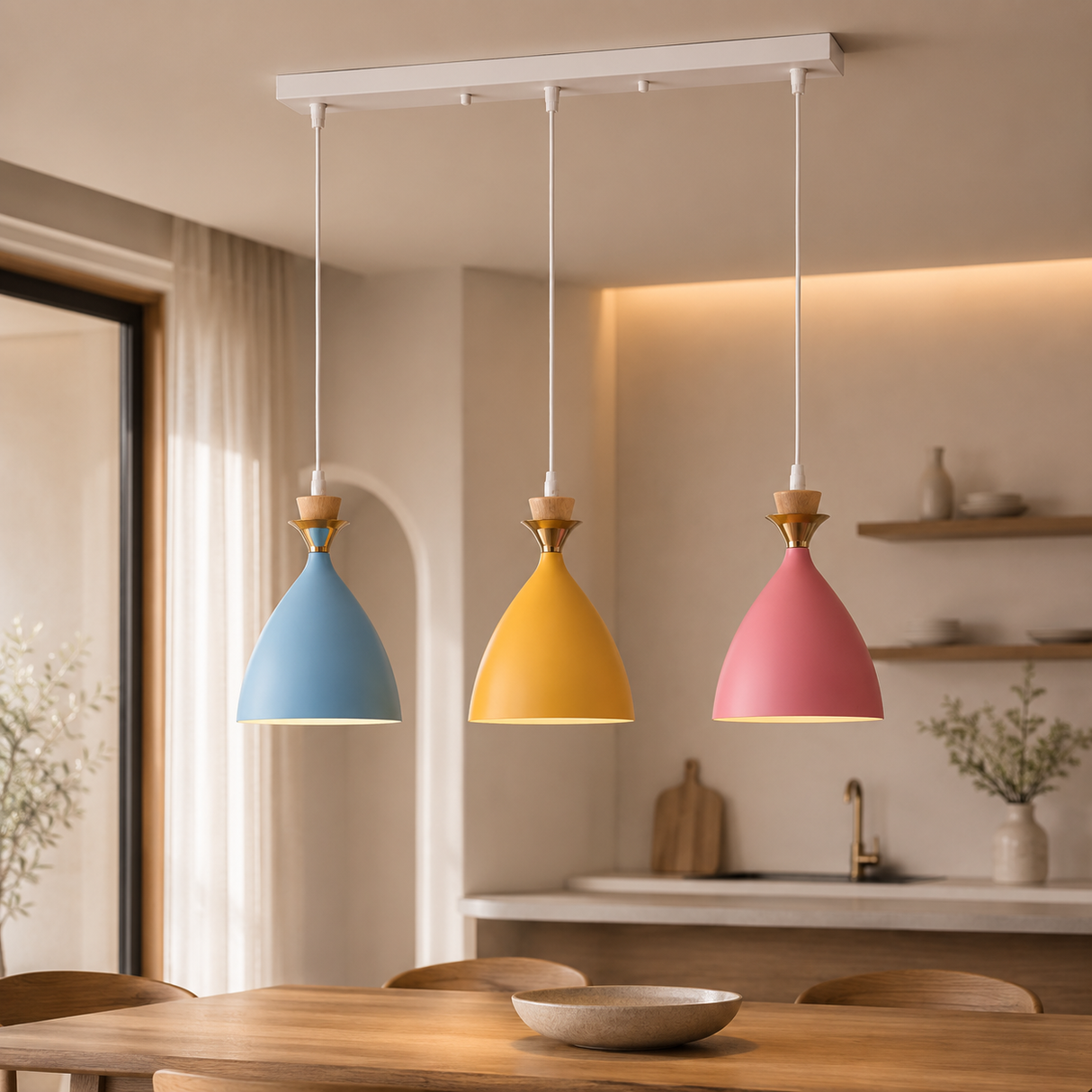 9132-3P 3 Light Pendant Light, White Finish