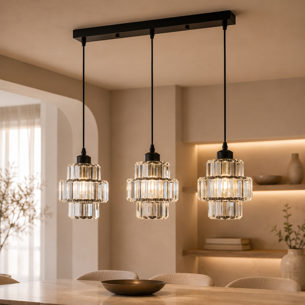 99340 B 3 Light Pendant Fixture, Black Finish