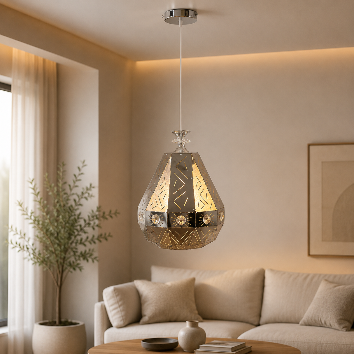 9122-1P 1 Light Pendant Fixture, Silver Finish