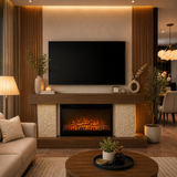 Modern Electric Fireplace with Wooden Frame & Realistic Log Flame