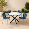 Modern White Marble Extendable Table, 100x100cm to 140x100cm With Navy blue Chairs