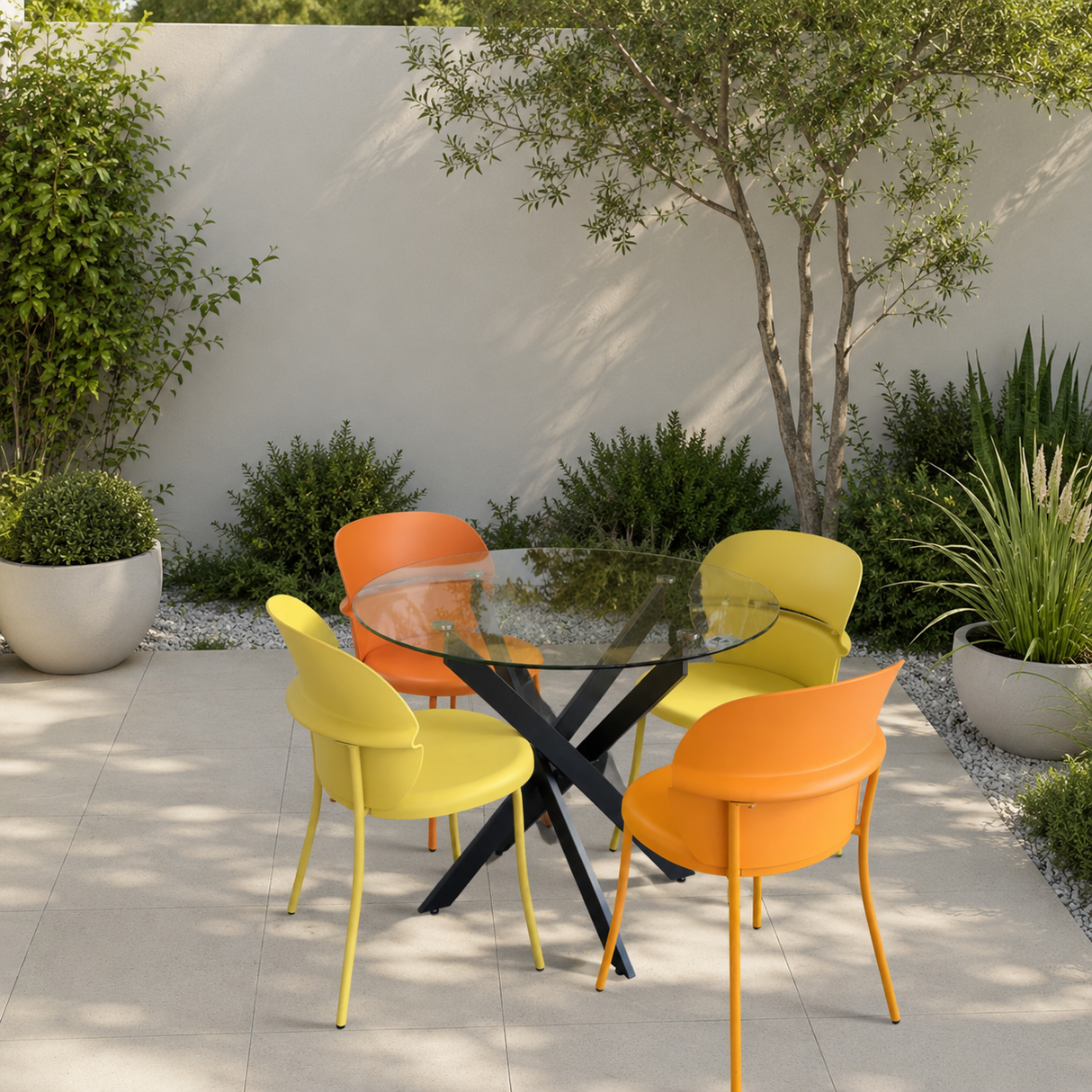 Modern Glass Table 90cm with 4 chairs Chairs