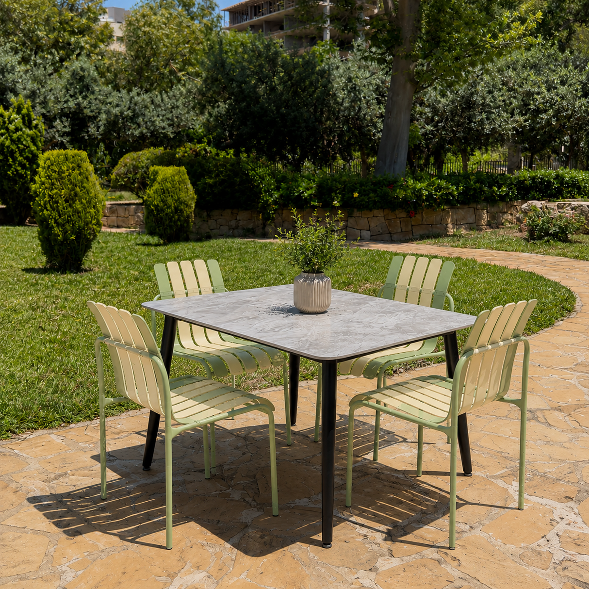 Ceramic table, Grey Finish 118x78cm With 4 chairs