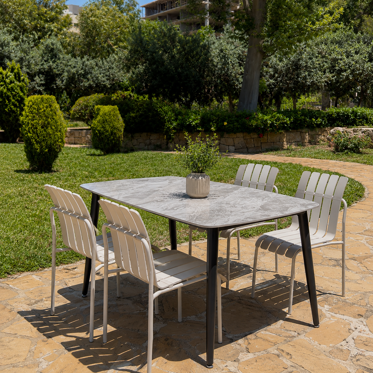 Ceramic table,Grey Finish  118x78cm With 4 chairs