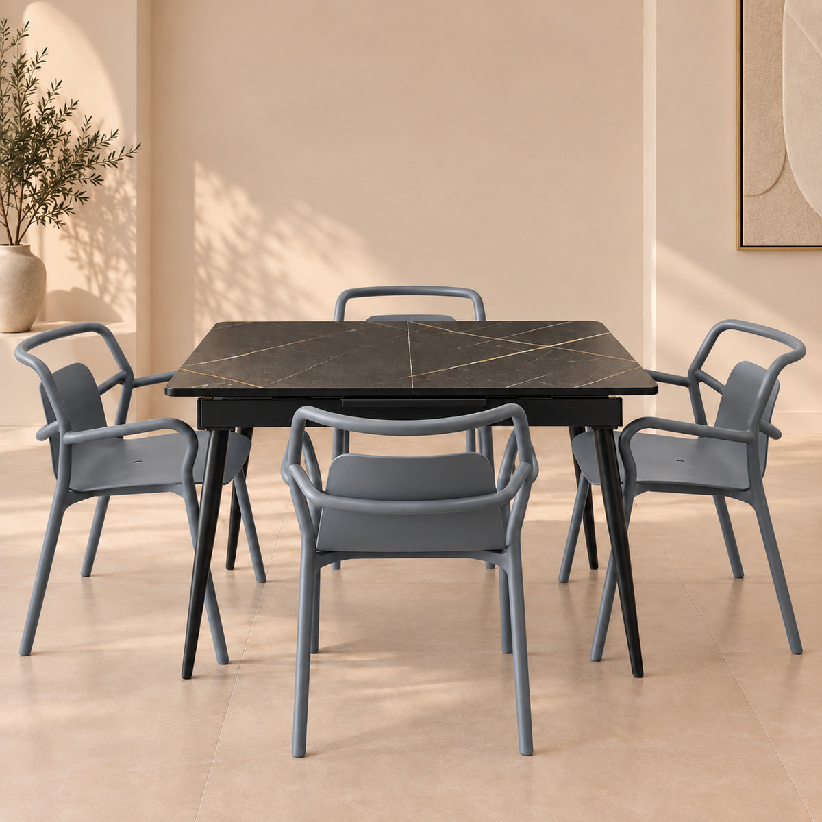 DTOG2503'' Extendable Black  Dining Table, 120x80cm to 155x80cm