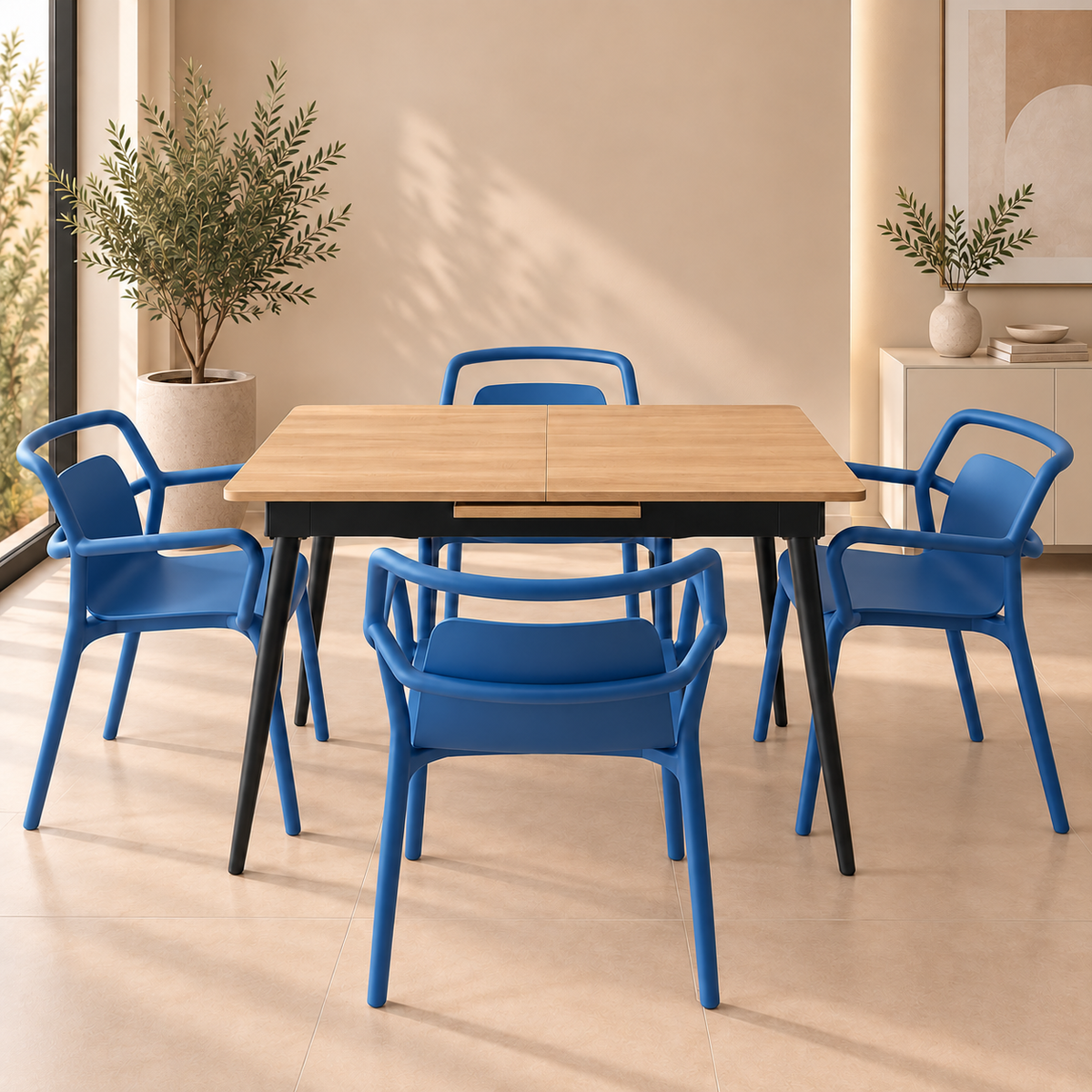 DTOG2503'' Extendable Beige Dining Table, 120x80cm to 155x80cm