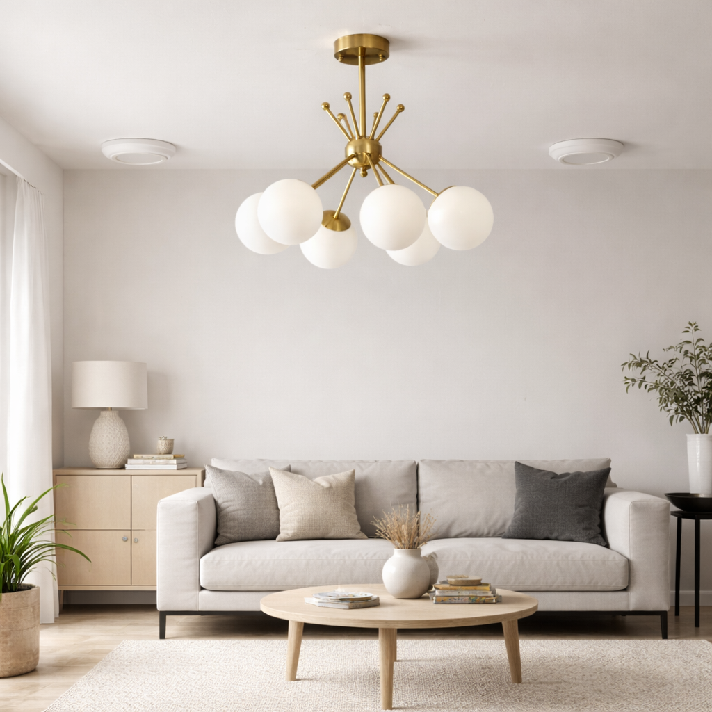 D0141-6BP 6Lights  Pendant Fixture, White&Gold Finish