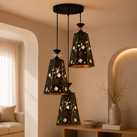 9123-3P 3 Light Pendant Fixture, Black Finish - JassourCo.