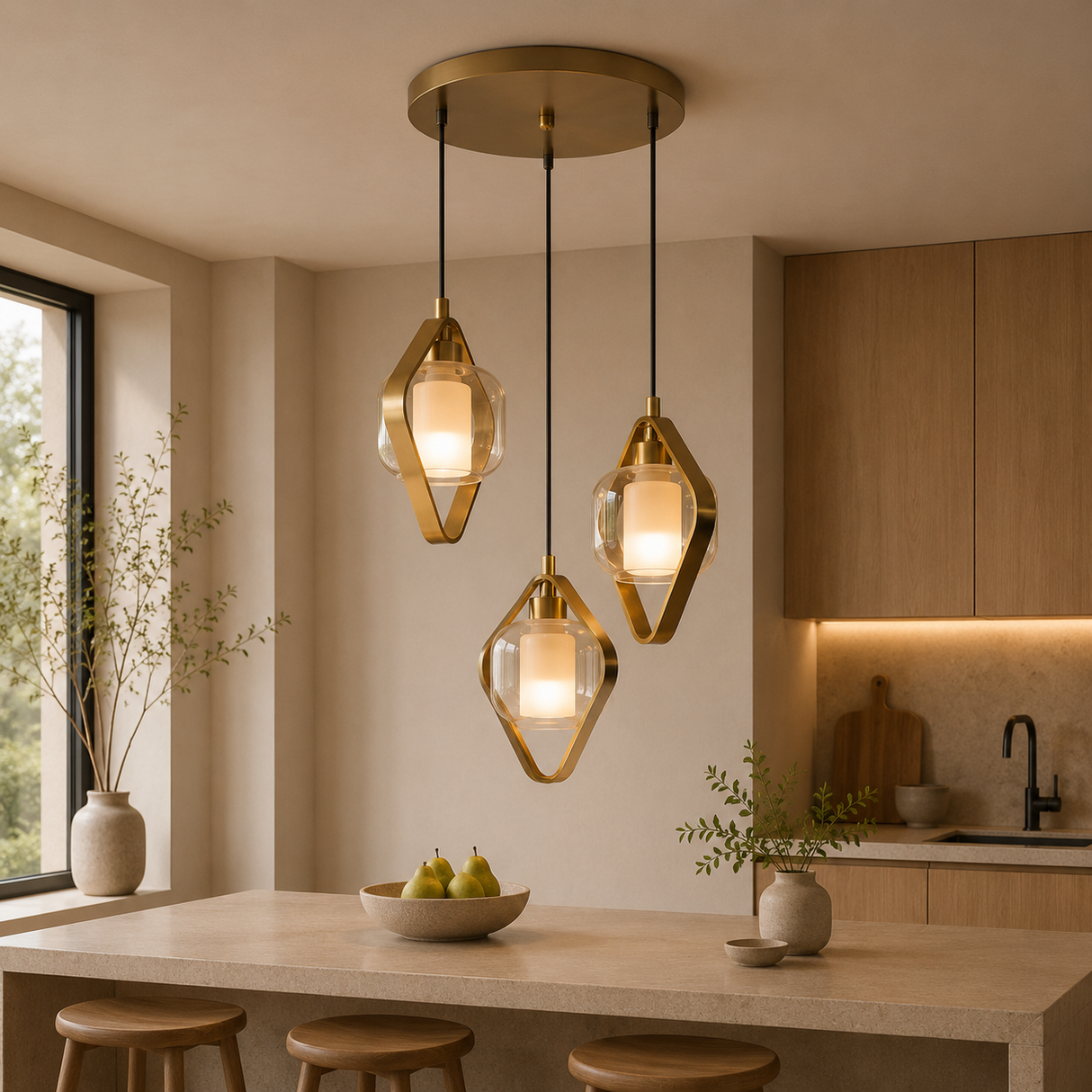 CD4153-3'' Triple Pendant Light, Gold Finish