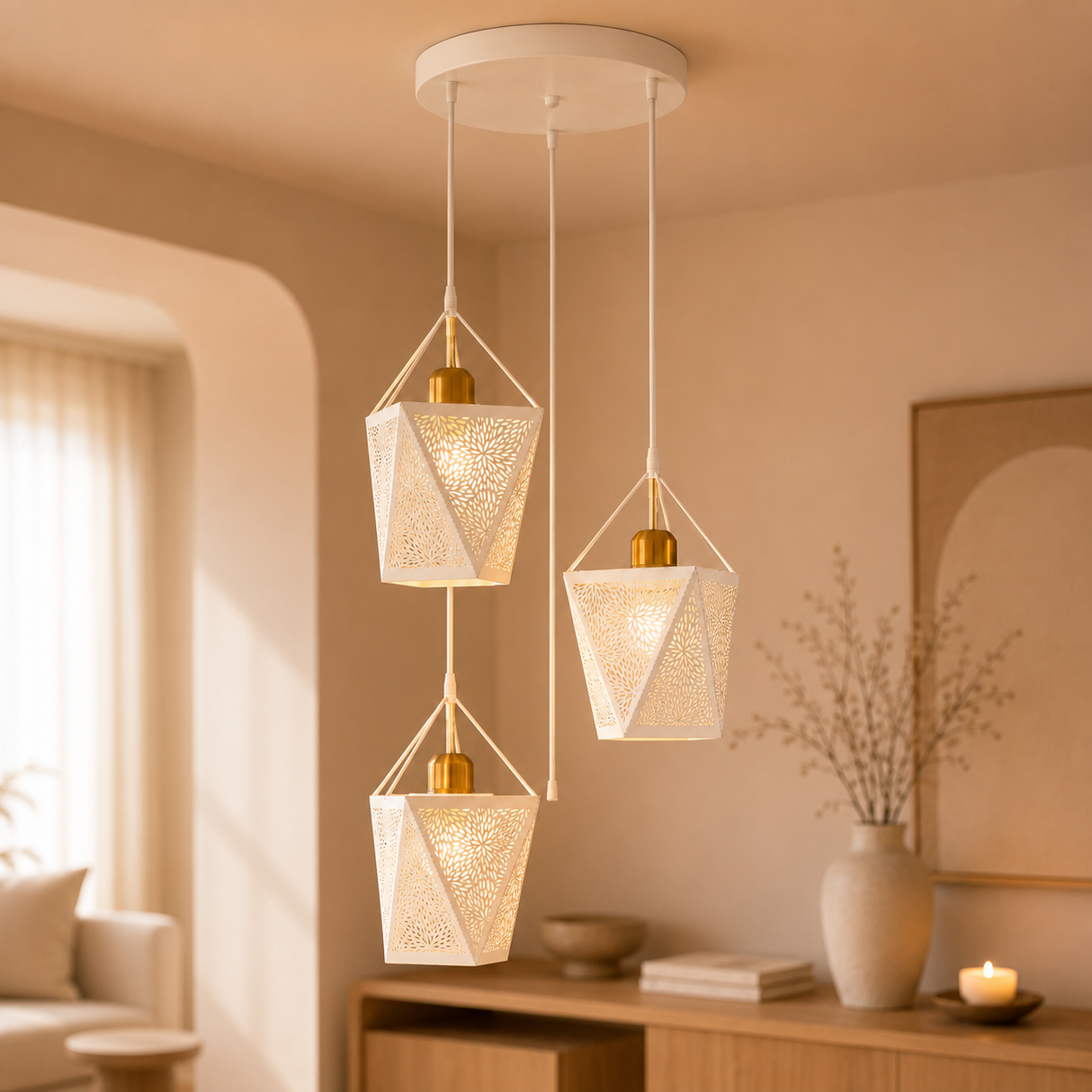 A305-3WH Triple Pendant Light, White Finish - JassourCo.