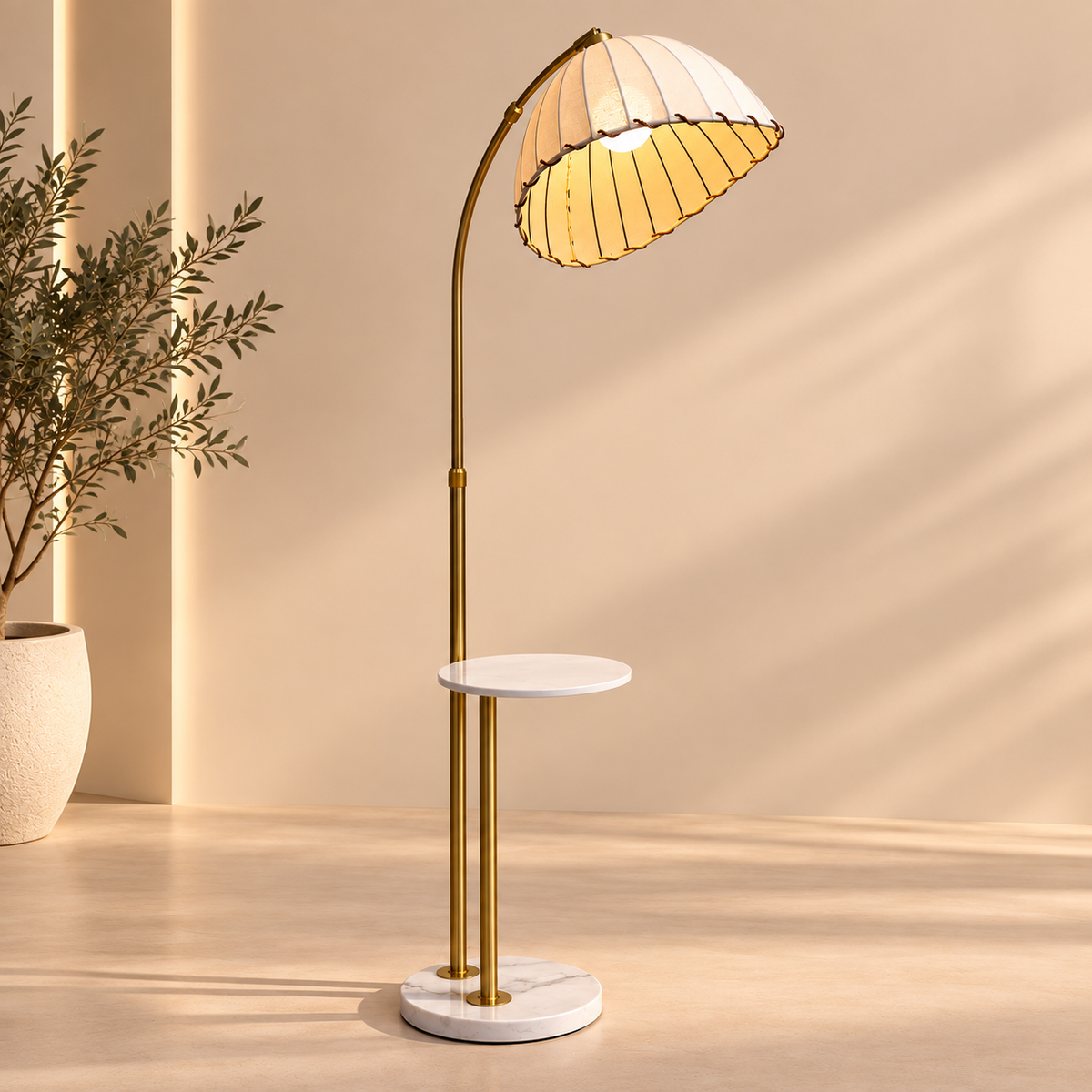 ML6351'' Floor Lamp, Gold & Beige Finish, 170x30cm