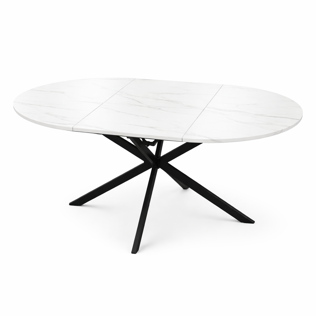 DTOG2501'' White Marble Extendable Table, 100x100cm to 140x100cm