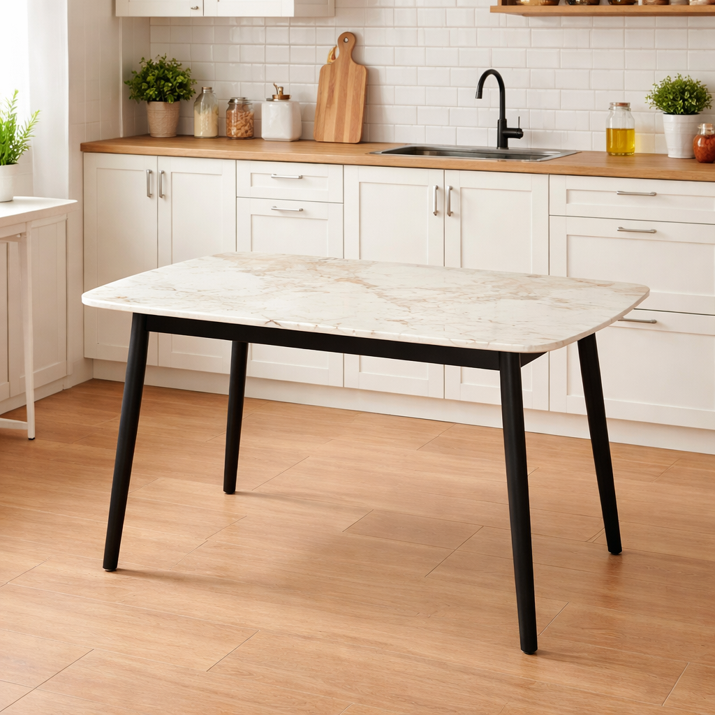 DTOG2504'' Ceramic Dining Table, White & Beige Finish 118x78cm