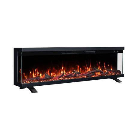 Electric fireplace with glowing logs on a white background