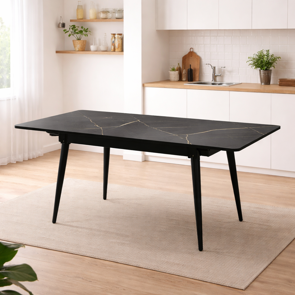DTOG2503'' Extendable Black dining Table, 120x80cm to 155x80cm