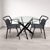 Modern Glass Table with Grey Chairs, 90cm - JassourCo.