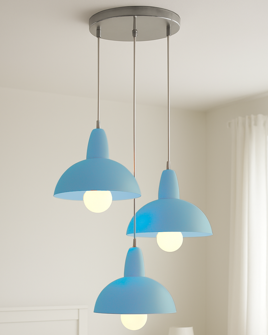 9121-3P 3 Light Pendant Fixture, Blue Finish