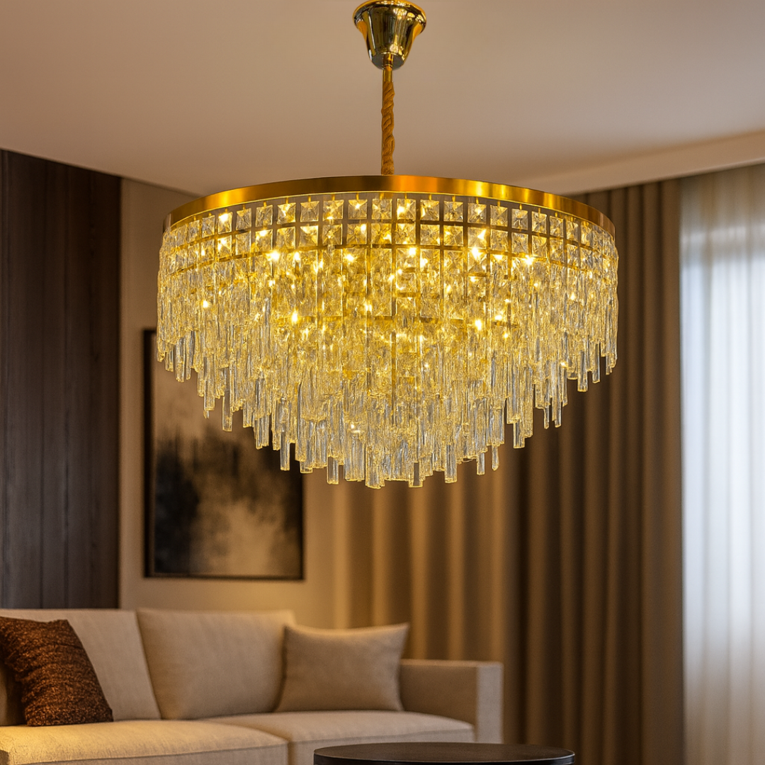 9045'' 12-Light Luxury Gold Chandelier, 60cm - JassourCo.