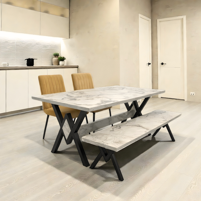 Modern Wood Table Set, With Brown Chairs, 160x90cm - JassourCo.
