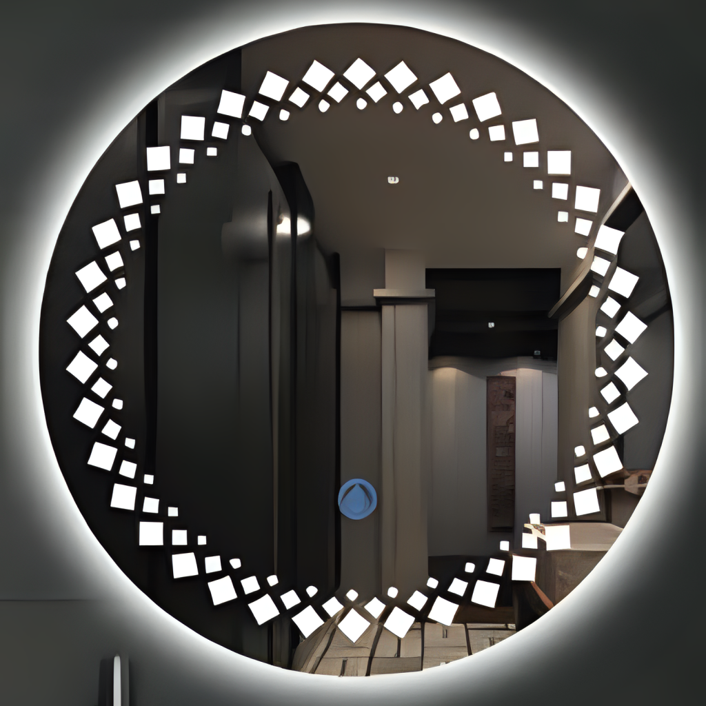 Circular LED Mirror with Textured Border Design – JassourCo.