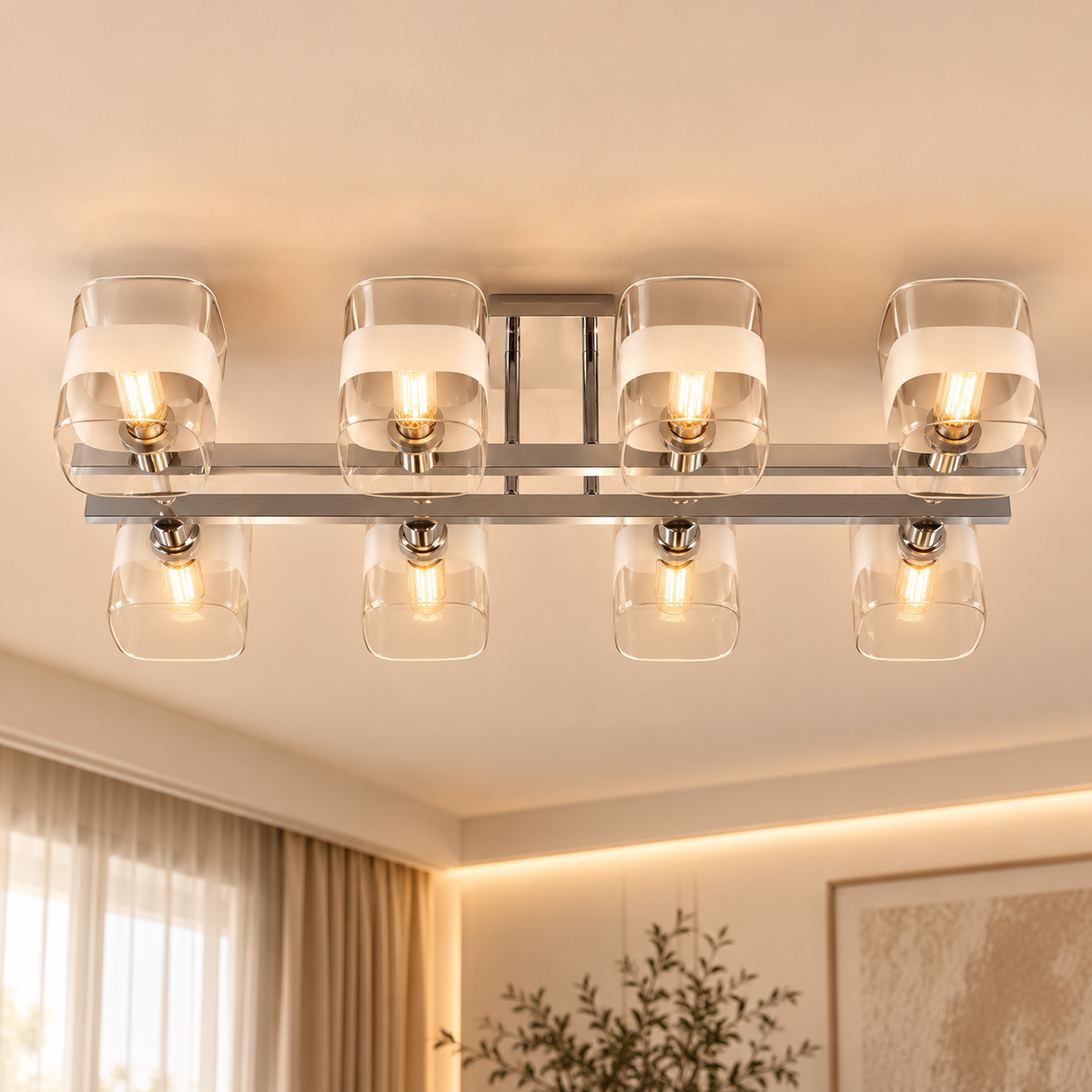 139'' 8 Light ceiling Fixture, Silver Finish 80*34*20cm