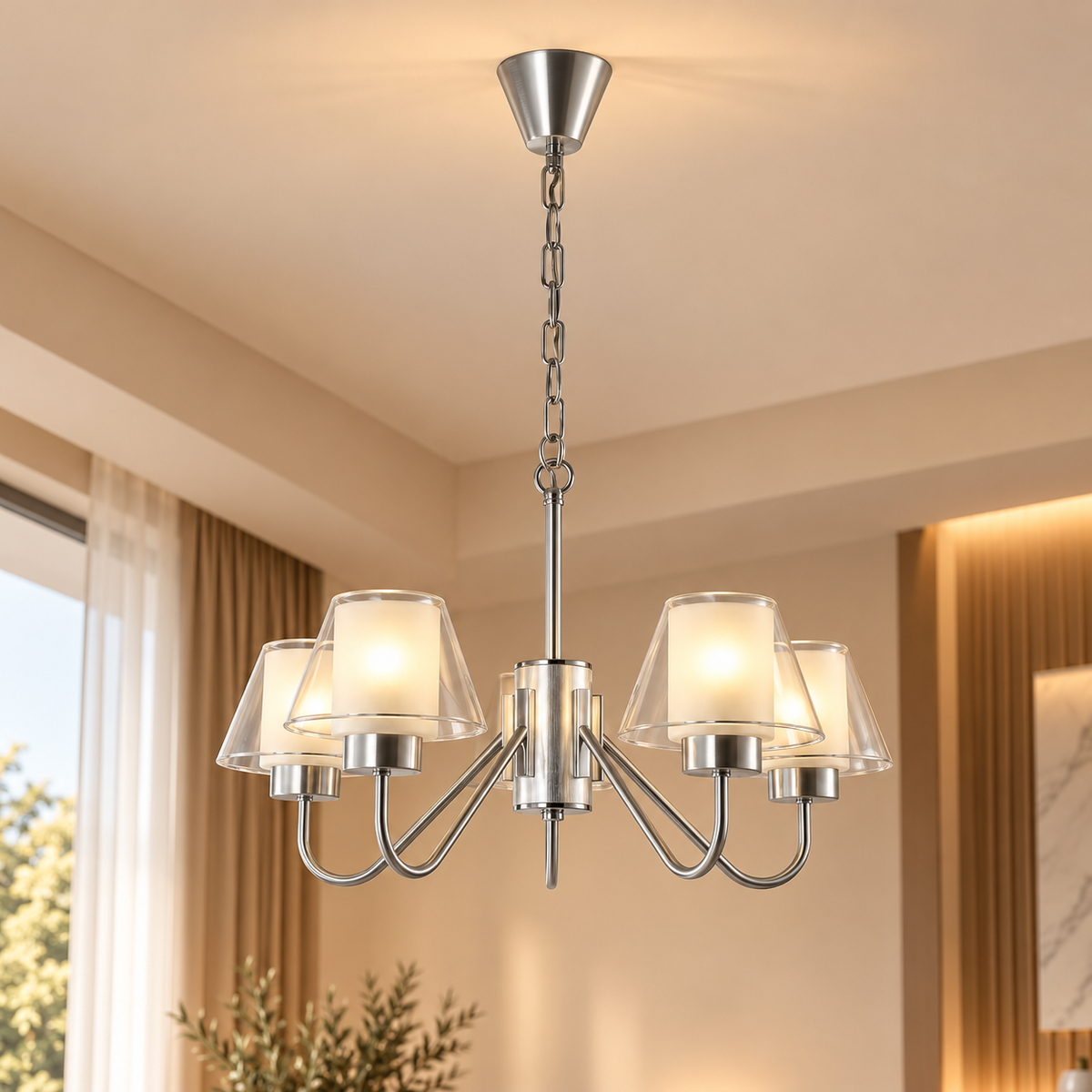 930'' 5 Light Chandelier, Silver Finish