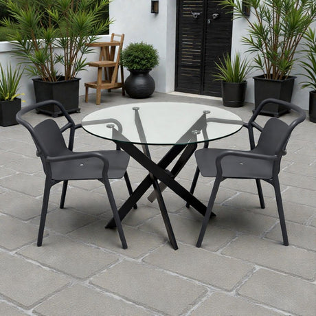 Modern Glass Table with Grey Chairs, 90cm - JassourCo.
