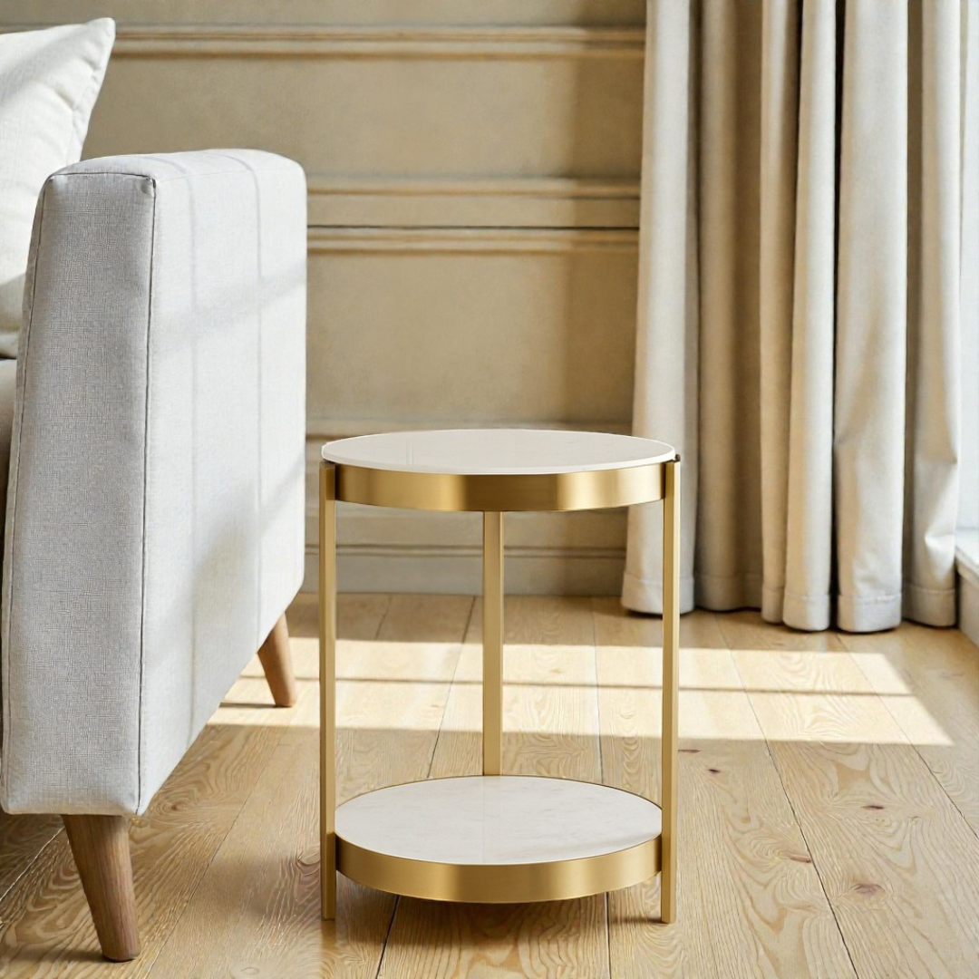 ML-5111'' Side Table, White & Gold Finish - JassourCo.