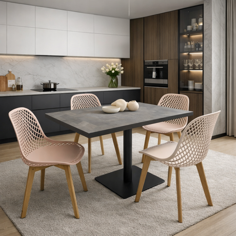 Modern Grey Dining Set With Pink Chairs, 120x80cm - JassourCo.