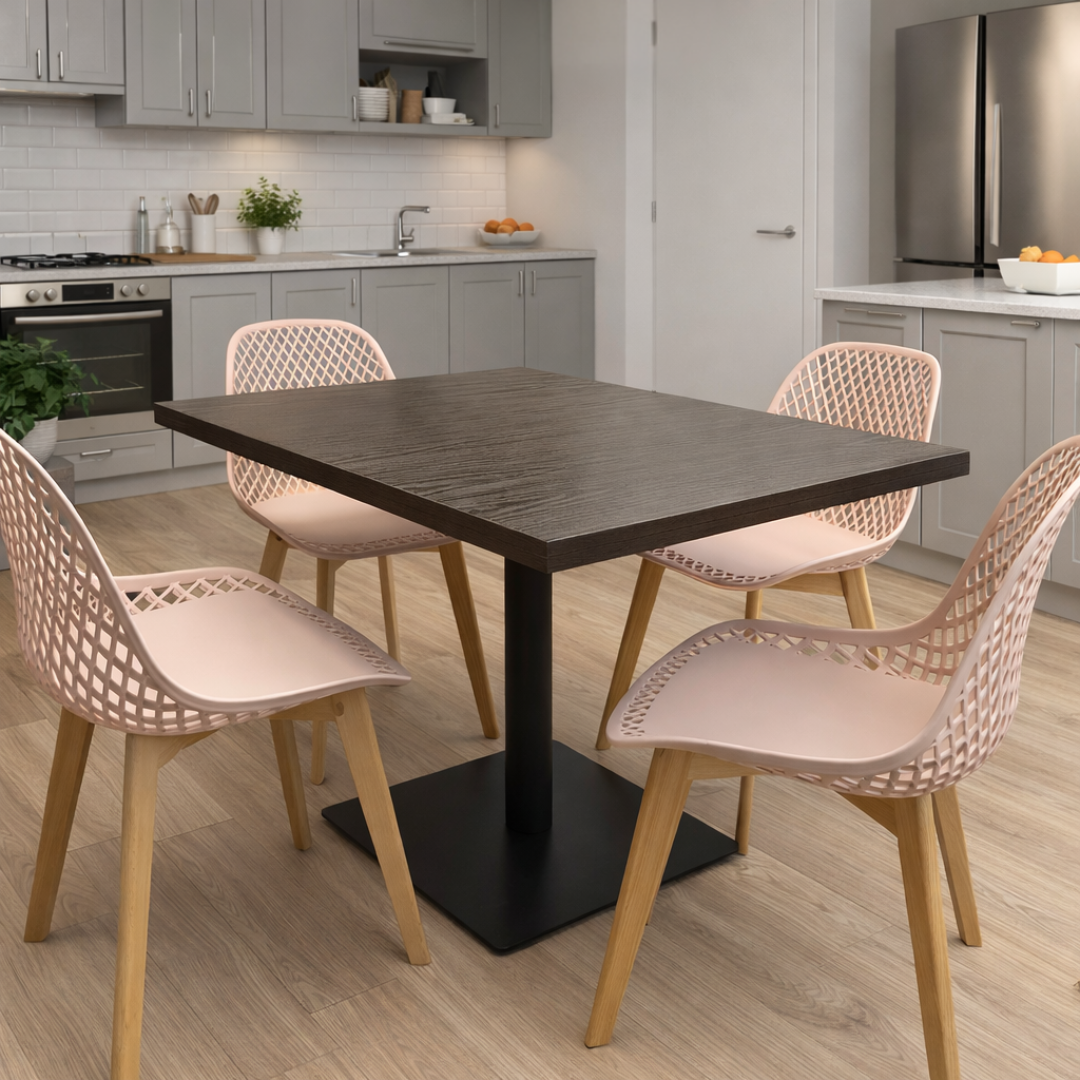 Modern Dark Wood Dining Set With Pink Chairs, 120x80cm - JassourCo.