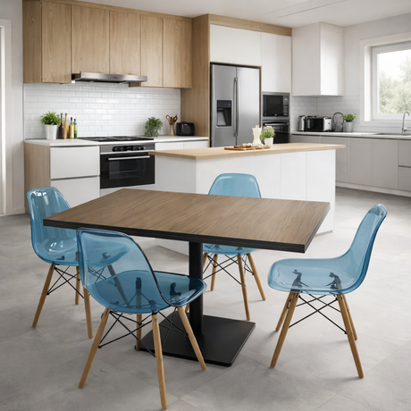 Modern Grey Dining Set With Blue Chairs, 120x80cm - JassourCo.