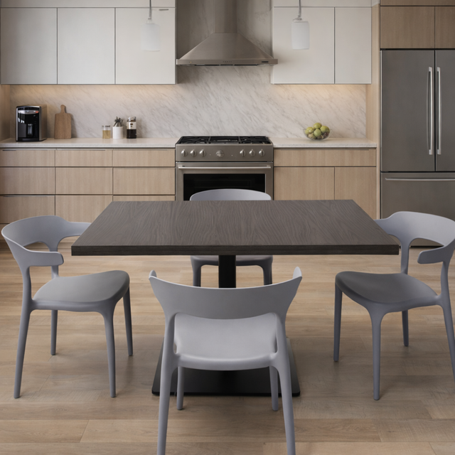 Modern Dark Wood Dining Set, With Grey Chairs, 120x80cm - JassourCo.