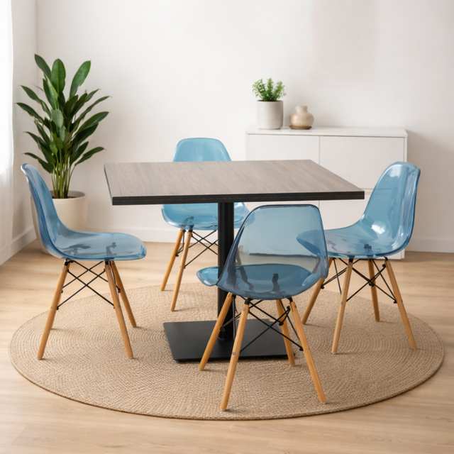 Modern Brown Dining Set With Blue Chairs, 110x80cm - JassourCo.