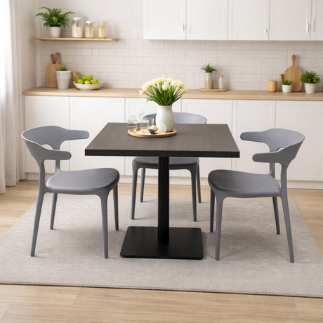 Modern Dark Brown Dining Set, With Grey Chairs, 80x80cm - JassourCo.