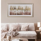 a framed abstract painting on the wall.