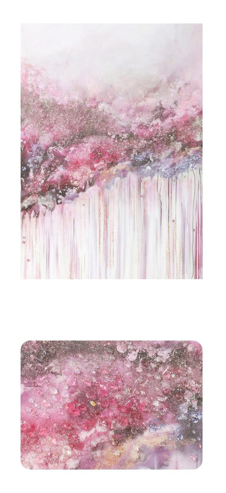 Abstract art piece with pink and white colors on a white background